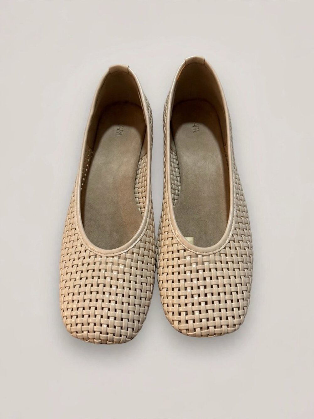 Zara Cream Woven Ballet Flats Square Toe Braided 39